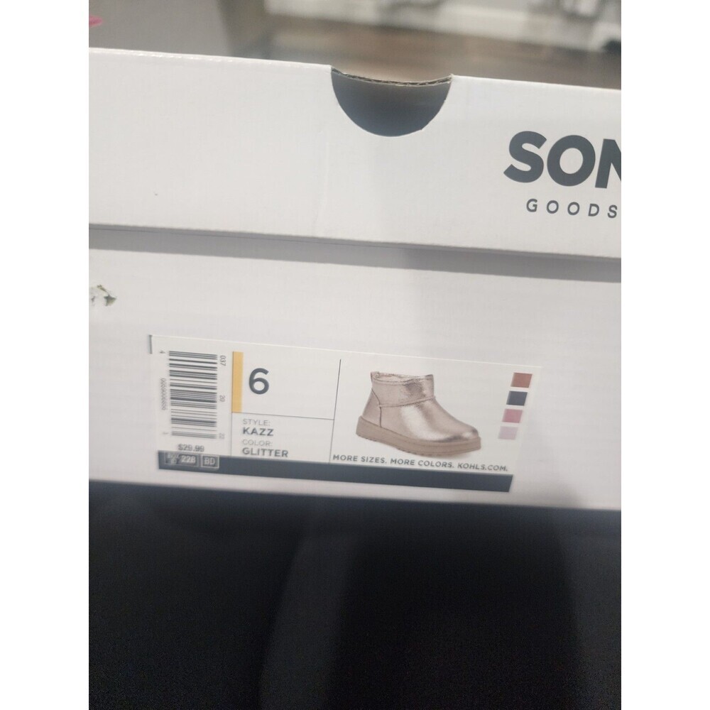 Sonoma Goods For Life Kazz Big Girls 6 Ankle Boots Gold Glitter Faux Fur Lining - Picture 8 of 8